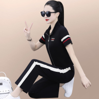 女运动服套装夏2023新款宽松洋气女士短袖长裤广场舞跑步服两件套