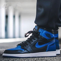 NIKE耐克 Air Jordan1 AJ1 黑蓝扣碎男女鞋板鞋篮球鞋 575441 555088