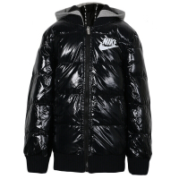 Nike耐克羽绒服男童装2018冬季梭织保暖连帽假两件外套 黑色