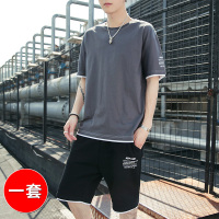 短袖T恤男纯棉套装男夏季2019新款韩版潮流宽松t恤潮牌休闲衣服帅气一套两件套夏装