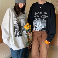 馨洋都圆领T恤男士早春季新款潮牌ins男生长袖t恤黑色港风情侣款上衣服