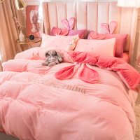 冬季双面珊瑚绒法兰绒四件套兔耳朵床上床单被套公主风三件套牛奶
