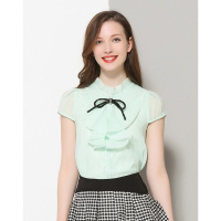 时尚小清新系带荷叶花边上衣