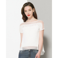 小清新雪纺蕾丝纯色上衣