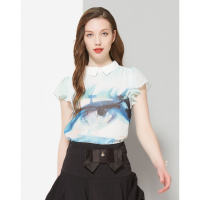 甜美荷叶袖雪纺上衣