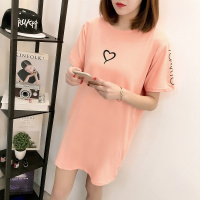 嗨Girl2019新款夏季韩版女装宽松大码印花中长款短袖T恤女学生连衣裙女