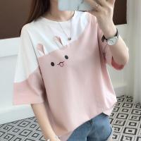 嗨Girl女装兔耳宽松纯棉短袖T恤女装上衣2019新款夏装韩版大码学生闺蜜装