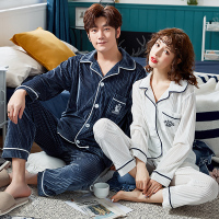 蓝旗情侣款秋季长袖金丝绒韩版休闲舒适居家服睡衣套装QLP19002