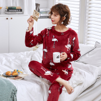 蓝旗秋季女士长袖法兰绒韩版休闲舒适居家服睡衣套装WFLR19001