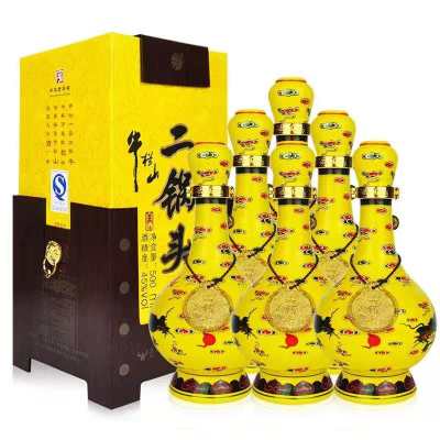 牛栏山二锅头经典黄龙(黄瓷瓶)45度清香型白酒 500ml*6瓶 整箱