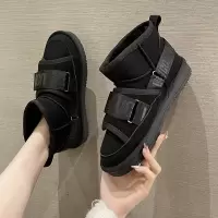 邦塞斯 冬季短筒加绒女鞋加厚搭扣雪地靴女靴棉鞋棉靴保暖短靴机车短筒靴