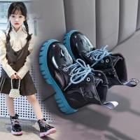 邦塞斯 新款配色高帮马丁靴女童休闲皮靴时尚马丁鞋黑色亮皮鞋