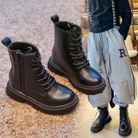 邦塞斯 高帮休闲皮鞋黑色大码童鞋马丁靴拉链防水防滑鞋学生男女鞋