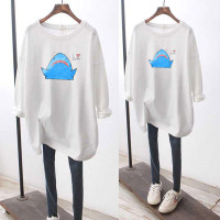 纯棉大码2020早春装卡通印花上衣韩版宽松长袖T恤女单件