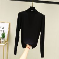 莫代尔半高领长袖打底衫秋季女内搭大码宽松薄款T恤百搭显瘦上衣