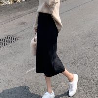 中长款黑色针织半身裙包臀一步裙女2020秋冬新款长裙学生毛线裙子