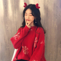 慵懒风圣诞节毛衣女套头加厚秋冬新款韩版百搭宽松针织衫