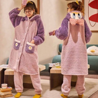 珊瑚绒睡衣女秋冬新款珊瑚绒可爱睡衣女冬季唐老鸭睡衣套装家居服