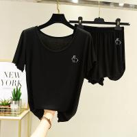 莫代尔睡衣套装女夏薄款宽松大码短袖T恤高腰木耳短裤家居两件套