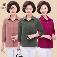 熊起2019中老年女装夏装七分袖衬衣五十岁妈妈衬衫女新款中年女士春季上衣
