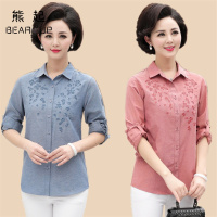 熊起2019中年人女装全棉 妈妈装纯棉大码长袖衬衣女士宽松上衣服