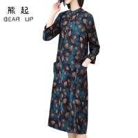 熊起洋气仿真丝香云纱阔太太连衣裙夏2019新款宽松大码女装绢纺仿桑蚕丝裙