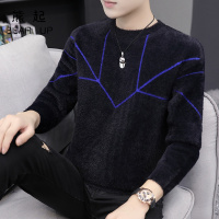 熊起2019秋冬季仿水貂绒毛衣男士韩版针织衫个性潮流几何毛线衣加厚打底衫