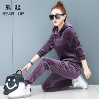 熊起金丝绒套装女2019春秋新款休闲宽松女士卫衣时尚运动两件套