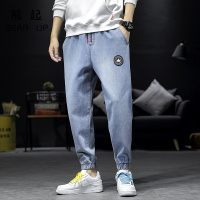 熊起2019秋季男士牛仔裤潮牌休闲束脚韩版潮流加大码收腿九分宽松工装裤子