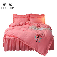 熊起家纺2020韩版夹棉毛巾秀床裙四件套加厚床罩被套1.8米2米秋冬保暖床上用品