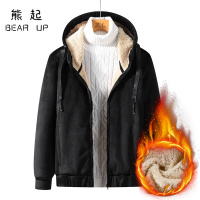 熊起2020羊羔绒连帽卫衣男加肥大码秋冬季新款加绒加厚保暖银狐绒开衫外套