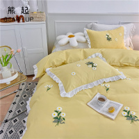 熊起家纺2021ins水洗棉公主风四件套少女心毛巾绣床单被套床笠床上用品三件套
