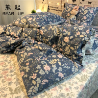 熊起家纺2021深色耐脏花卉田园素雅小碎花全棉四件套纯棉双人床单被套床上用品