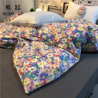 熊起家纺2021颜色美哭彩绘风七彩花纯棉被套单件全棉150x200x230被罩单人双人
