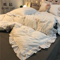 熊起家纺2021ins轻奢白灰超仙泡泡纱四件套韩版花边被套少女心床单宿舍三件套