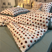 熊起家纺2021手绘草莓清新四件套全棉床单被套纯棉柔软床品ins甜美田园风韩式