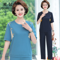 熊起2021母亲节中年妈妈夏装40岁50中老年运动两件套装女短袖T恤2021新款