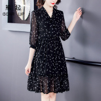 熊起2021杭州反季仿真丝连衣裙2021春新款波点气质外贸仿桑蚕丝中长打底裙
