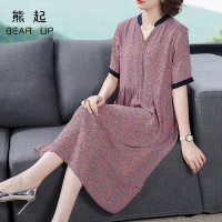熊起2021妈妈杭州仿真丝连衣裙香云纱官方旗舰店女品牌中年大码断码仿桑蚕丝裙