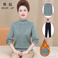 熊起2021妈妈秋冬装加绒加厚毛衣洋气一体绒保暖上衣中老年女装内搭打底衫