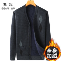 熊起2021秋冬季中老年人毛衣男加绒加厚爸爸冬装羊毛开衫保暖上衣爷爷老人