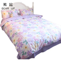 熊起家纺2021田园紫色花卉小碎花床上四件套全棉纯棉床单床笠款水墨画风格床品