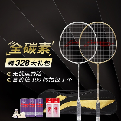 李宁(LI-NING)羽毛球拍碳素纤维双拍成人初学轻量拍子套装