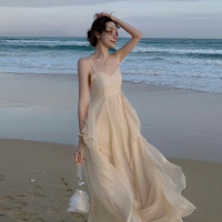 闪电客沙滩裙仙女裙长款夏季海边拍照衣服度假超仙森系吊带连衣裙