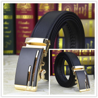 男士真皮皮带 青年真牛皮自动扣男士腰带 红品HONGPIN男式休闲裤带男 韩版时尚新潮简约男生潮流商务黑色系百搭流行皮带