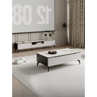 掌上明珠亮光岩板茶几鱼肚白色电视柜组合现代简约客厅成套家具MZ