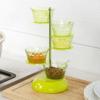 家英 创意可旋转五层水晶透明调味盒 调料收纳盒 厨房用品调料盒 佐料罐 调料罐套装带勺-白色