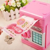 家英 大容量智能自动卷钱带音乐密码儿童存钱罐--蓝色