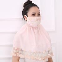 夏季蕾丝绣花护肩防晒口罩 加大女士骑行防尘护颈蕾丝二合一口罩
