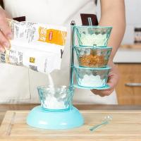 家英 创意可旋转四层水晶透明调味盒 调料收纳盒 厨房用品调料盒 佐料罐 调料罐套装带勺子--透明绿